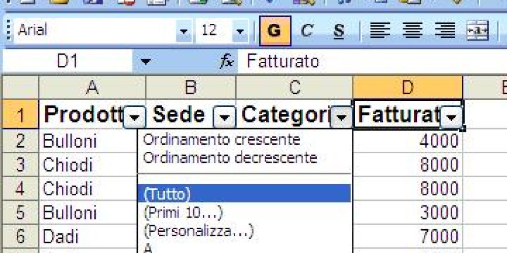 Filtro automatico in excel