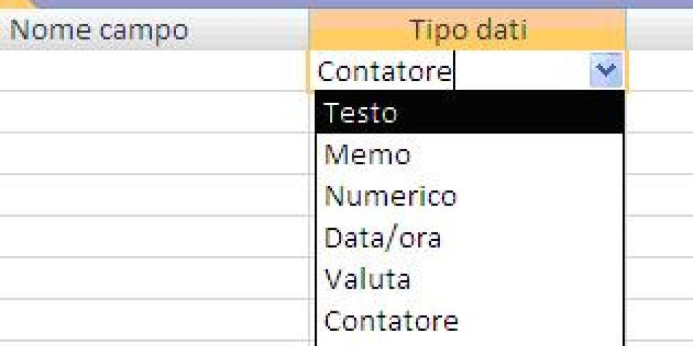 Tipi di dati in access 2007