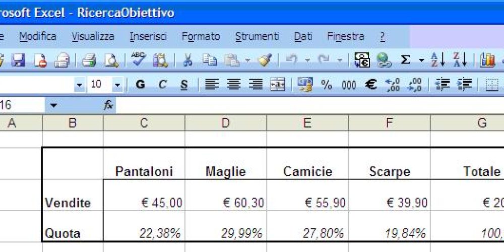 Ricerca obiettivo in excel