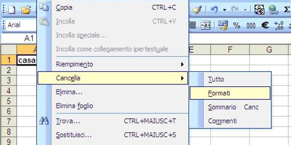 Cancellare il contenuto di una cella in excel