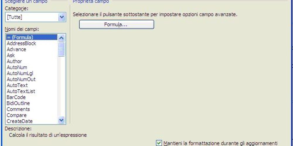 Inserimento di campi in word