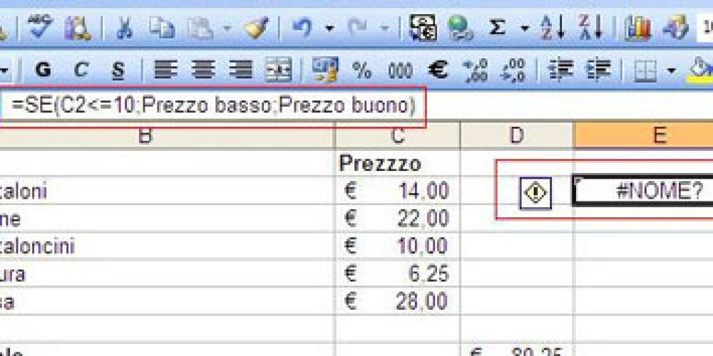 Codici di errore in excel